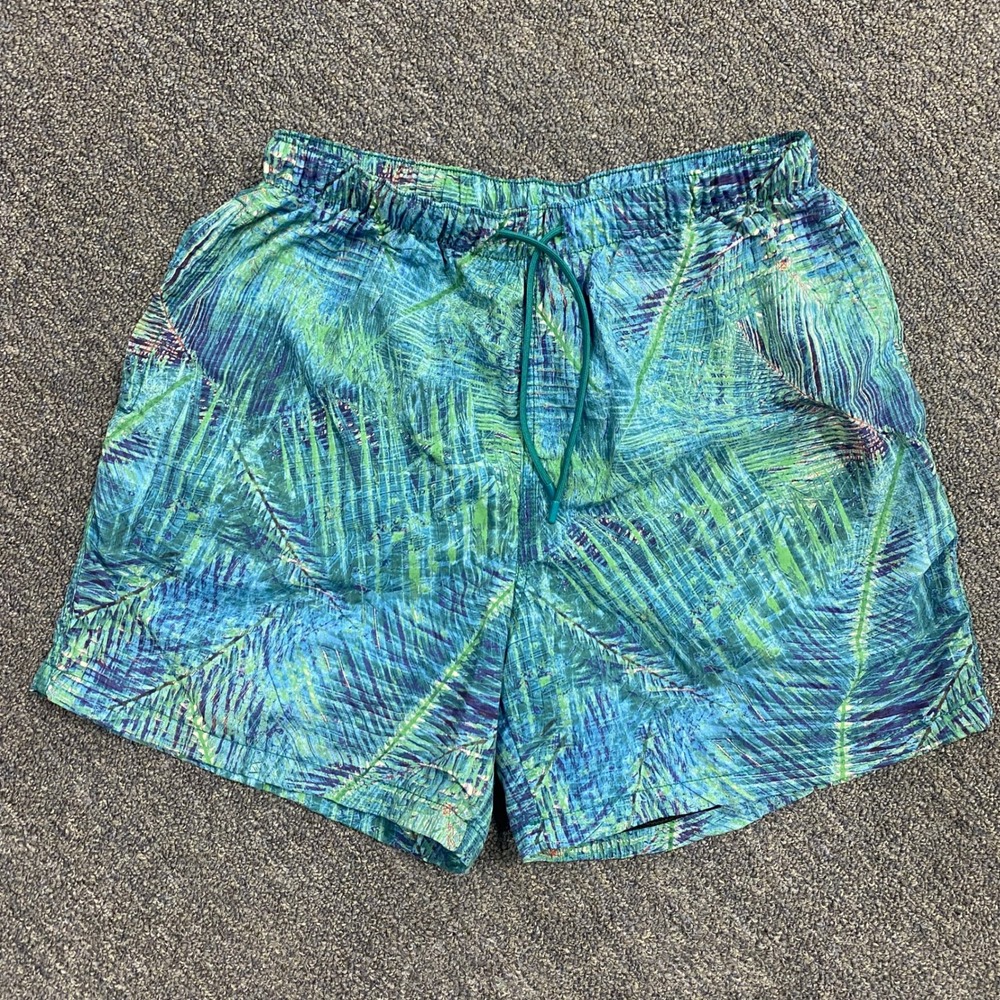 LCKR Swim Trunks Mens Medium Blue Green Palm Leaf Print Mesh Lined Board Shorts